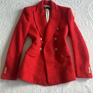 Zara Red Tweed Blazer